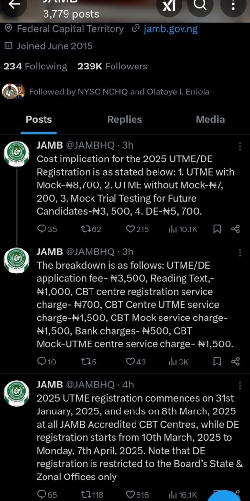 Jamb 2025/2026: Registration Date, Price, Exam Start Date For (Utme &Amp; De Students) 2025